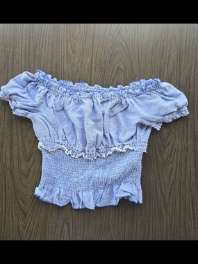 ZARA Basic Z1975 Denim Smocked Off-Shoulder Top Sz SMALL